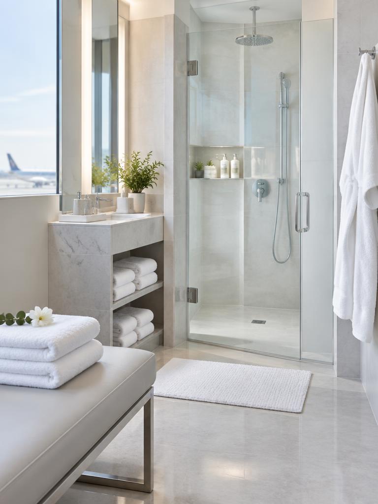 Private shower and refresh suite at an airport